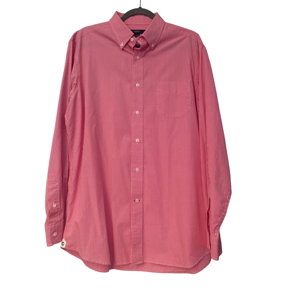 Cremieux Classics Mens Red White Gingham Cotton Button Down Shirt Large RN58909